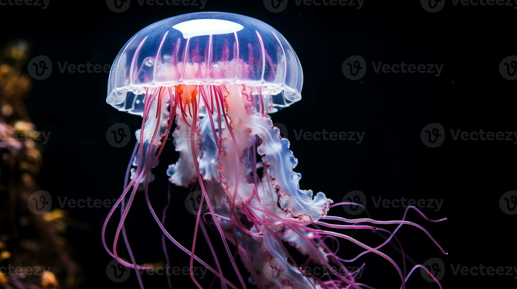 Wildlife photography of Photo of Jellyfish. Generative AI