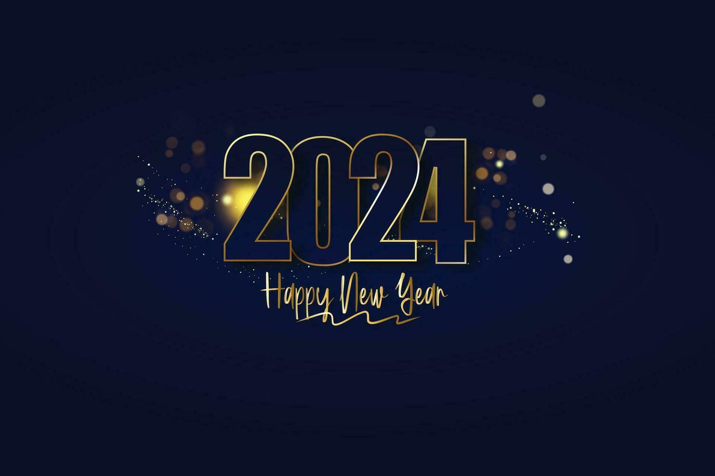 contento nuevo año 2024 antecedentes. fiesta saludo tarjeta diseño con oscuro antecedentes y oro ornamen vector