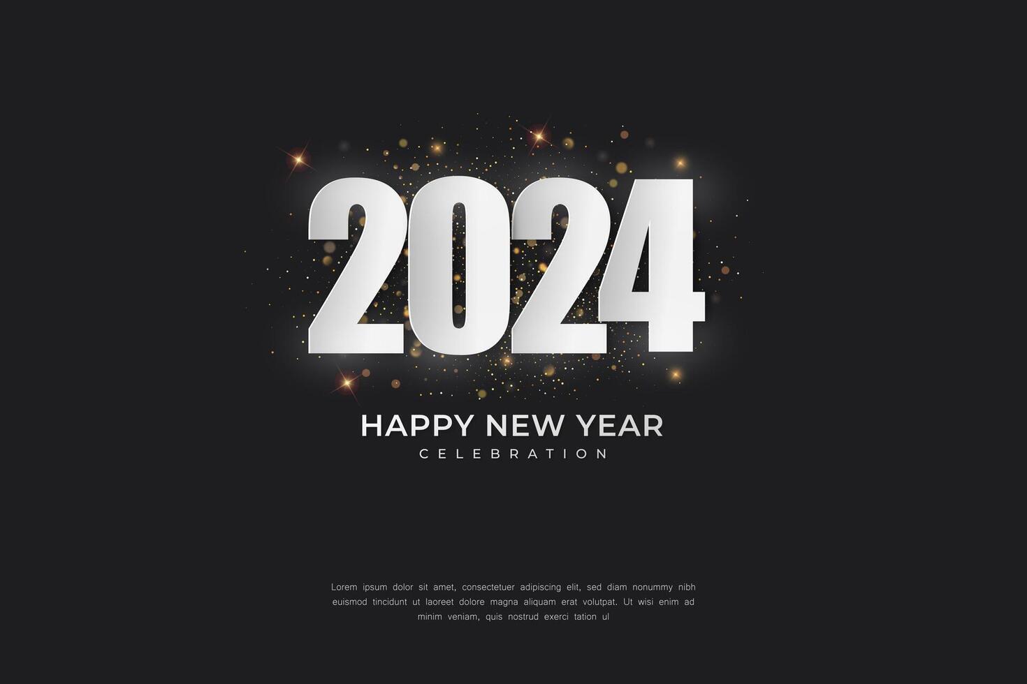 contento nuevo año 2024. festivo realista decoración. celebrar 2024 fiesta en un oscuro antecedentes vector