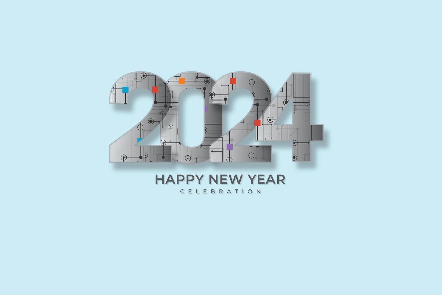 Happy new year 2024 design with Tech mode and modern numbers. Premium design 2024 for calendar, poster, template or poster design. vector