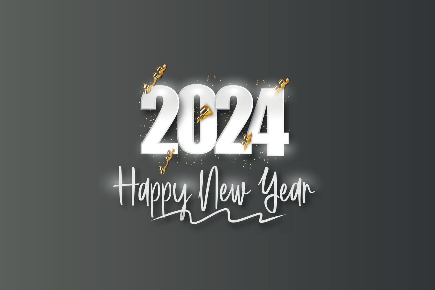 Simple and Clean Design Happy New Year 2024. silver Numbers with gold confetti for Background for Banners, Posters or Calendar. vector