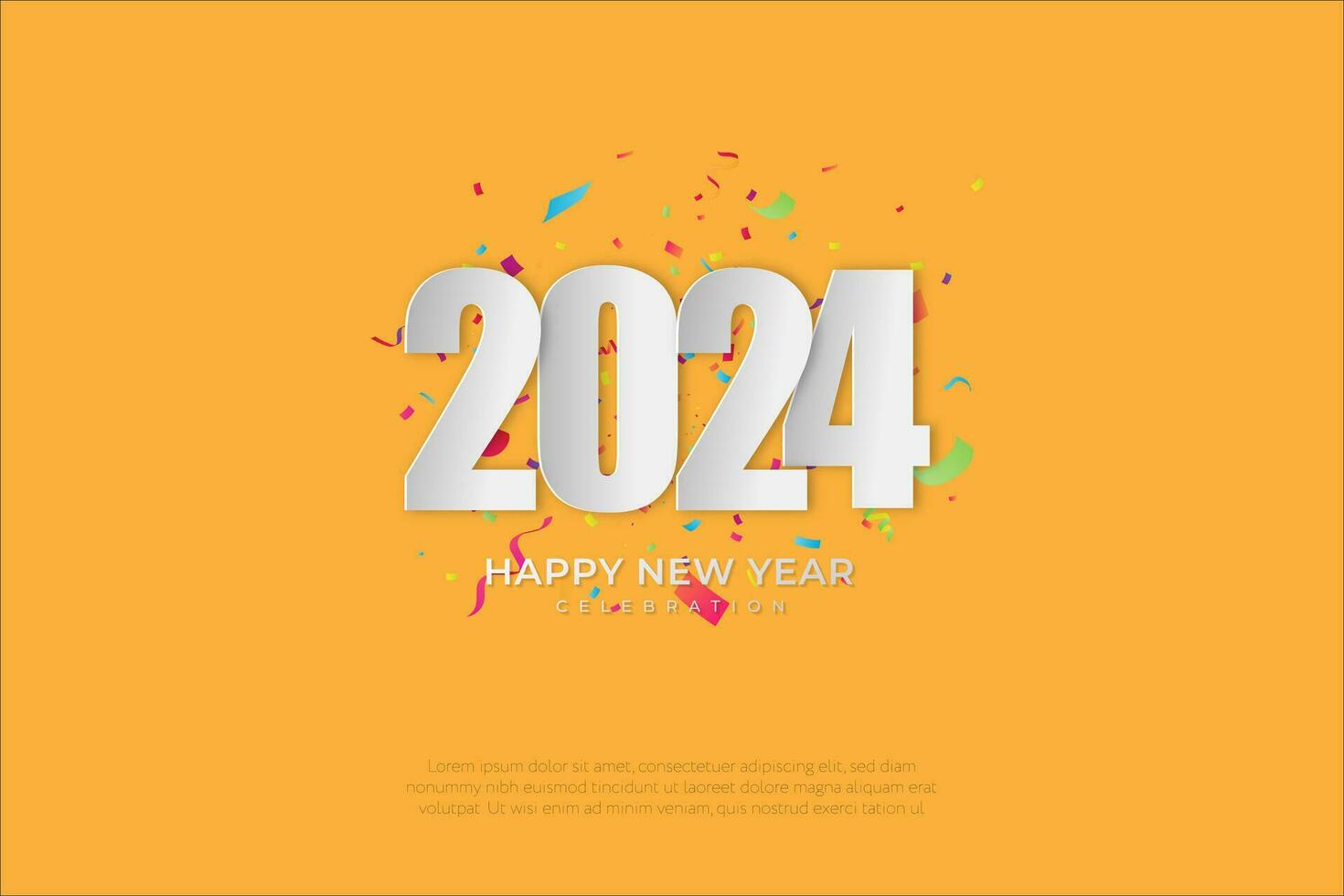 contento nuevo año 2024. festivo realista decoración. celebrar 2024 fiesta en un amarillo antecedentes vector