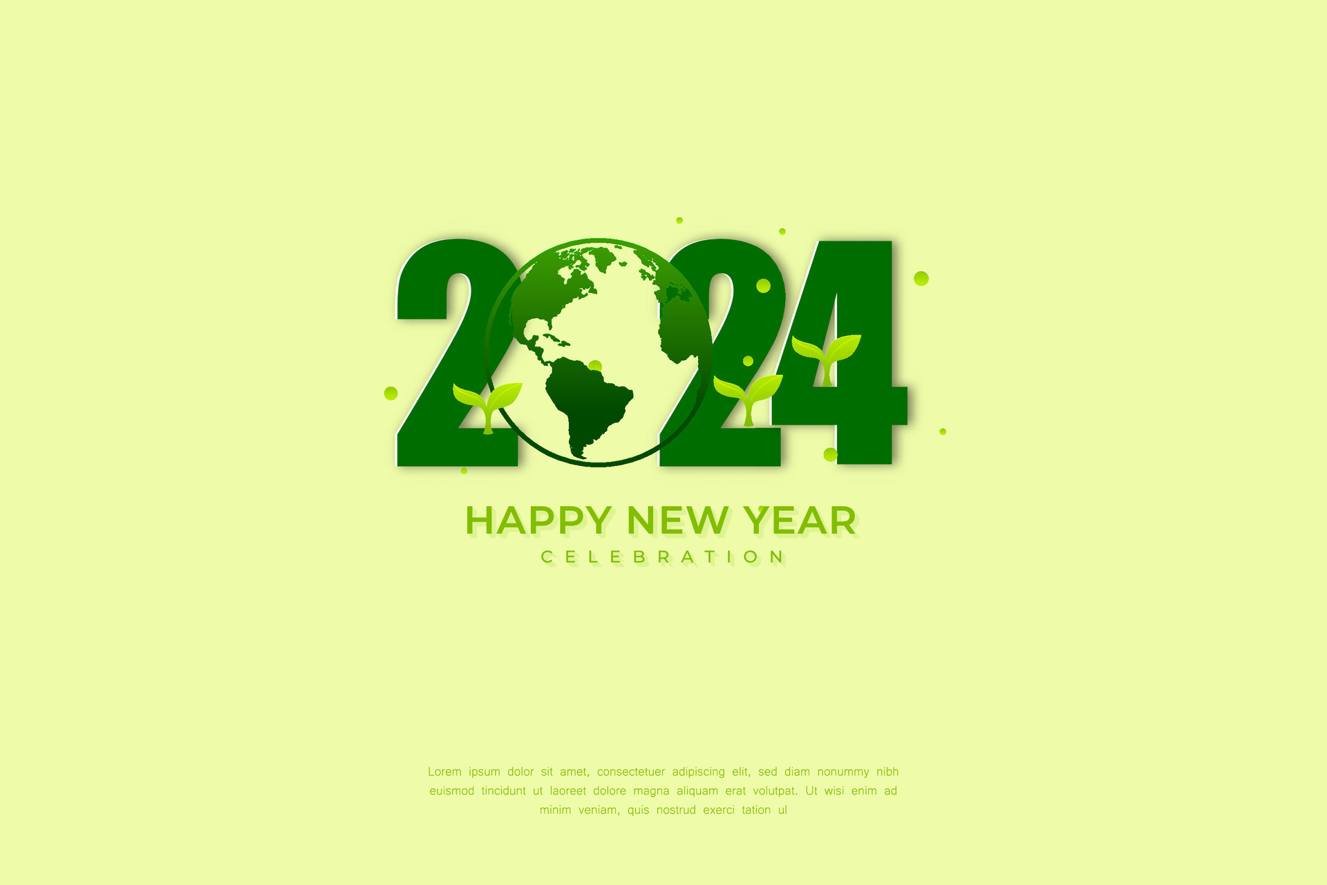 Happy New Year 2024. festive realistic decoration with go green