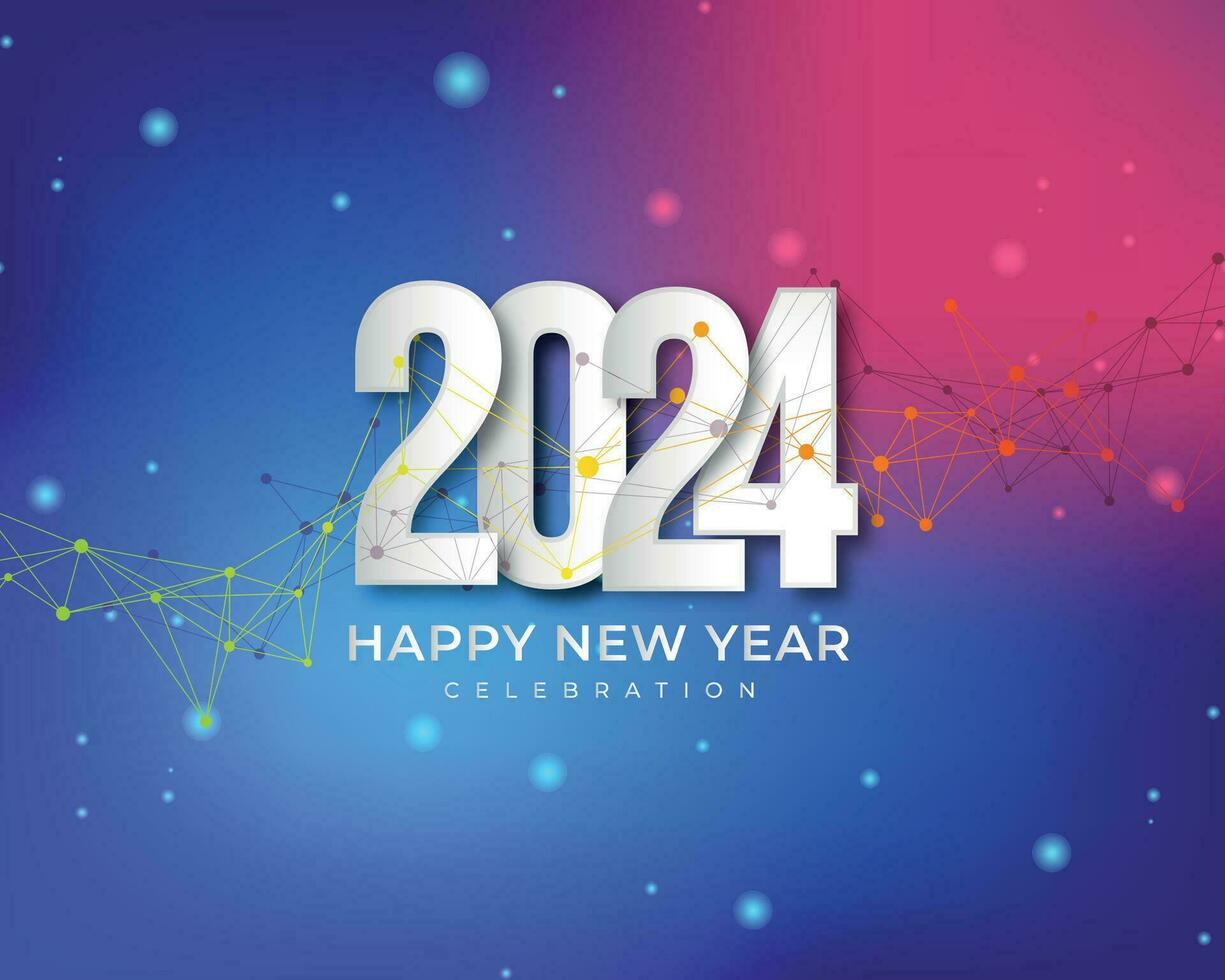 Simple and Clean Design Happy New Year 2024. white Numbers with tech background for Background for Banners, Posters or Calendar. vector