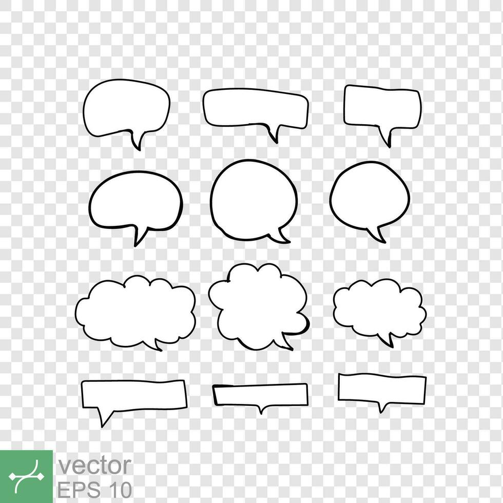 Hand drawn speech bubble icon set. Simple flat style. Doodle, sketch, chat text balloon, comic cartoon cloud, communication concept. Vector illustration isolated. EPS 10.