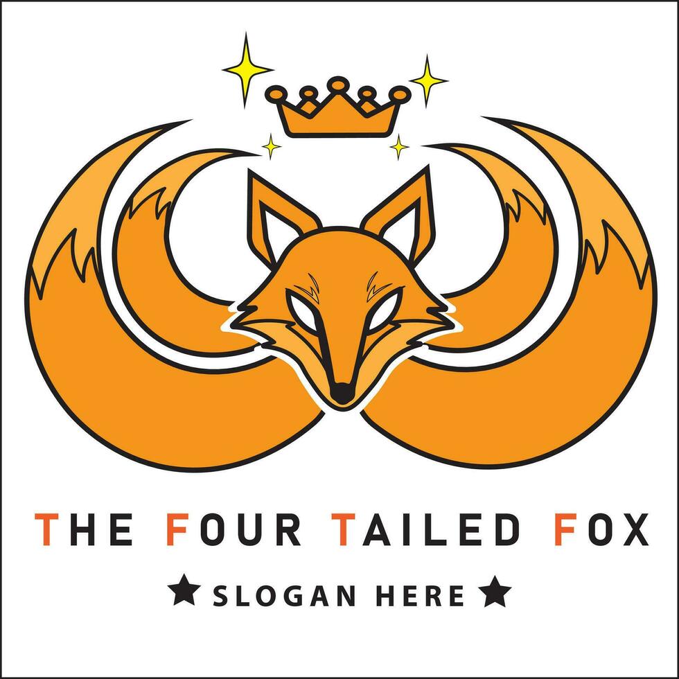 fox head logo illustration vector design with four tails and crown. suitable for logos, icons, websites, posters, companies, advertisements, t-shirt designs, stickers, concepts.