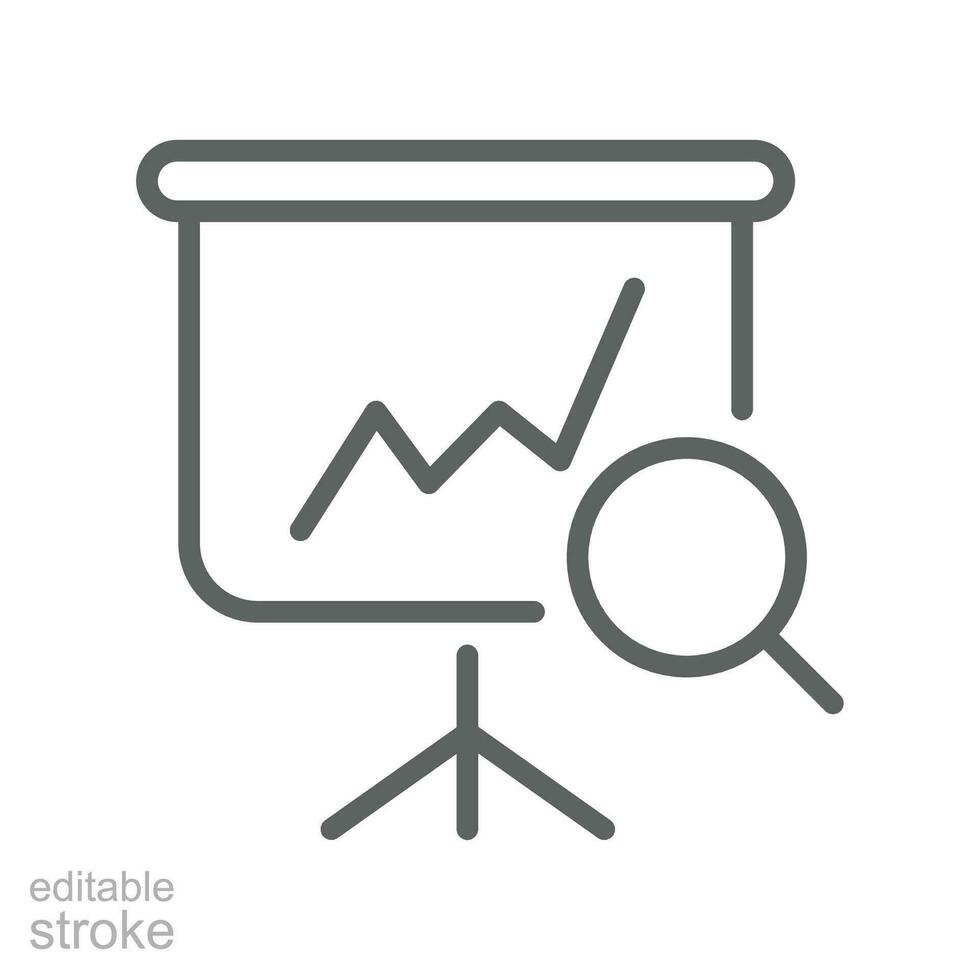 Sales index outline icon. Magnifying glass, revenue sale chart statistics analysis process of business productivity improvement Editable stroke vector illustration design on white background EPS 10