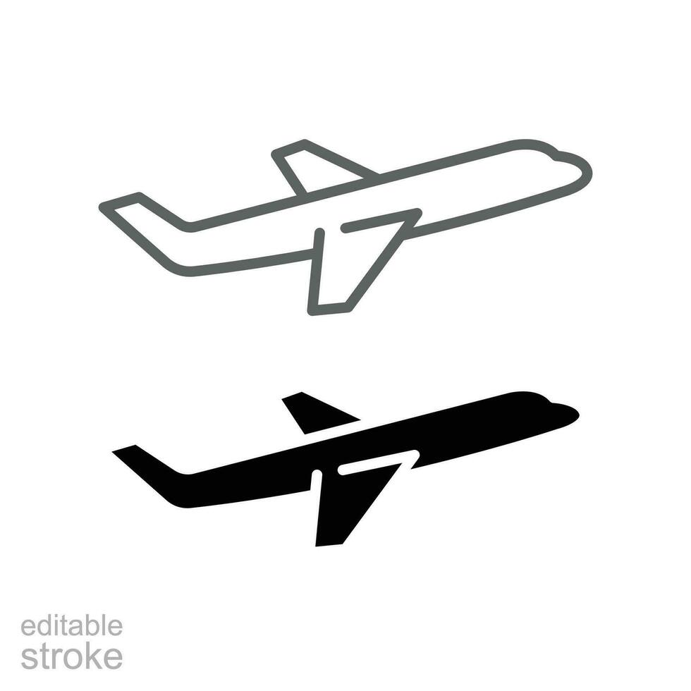 avión línea y glifo icono. aeropuerto logo, salida y aterrizaje símbolo. avión turbina vehículo contorno sólido estilo pictograma. editable ataque. vector ilustración. diseño en blanco antecedentes. eps 10