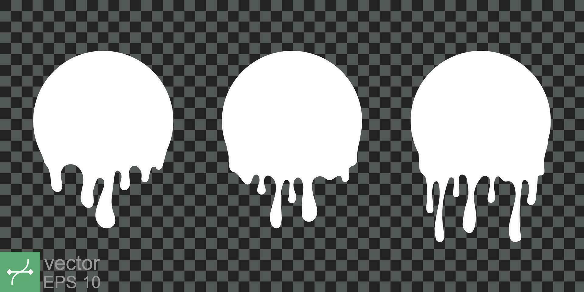 Paint drip stickers. White circle, melt cream drop, flow milk splash icon. Graffiti paint drip blob. Vector illustration isolated. EPS 10.