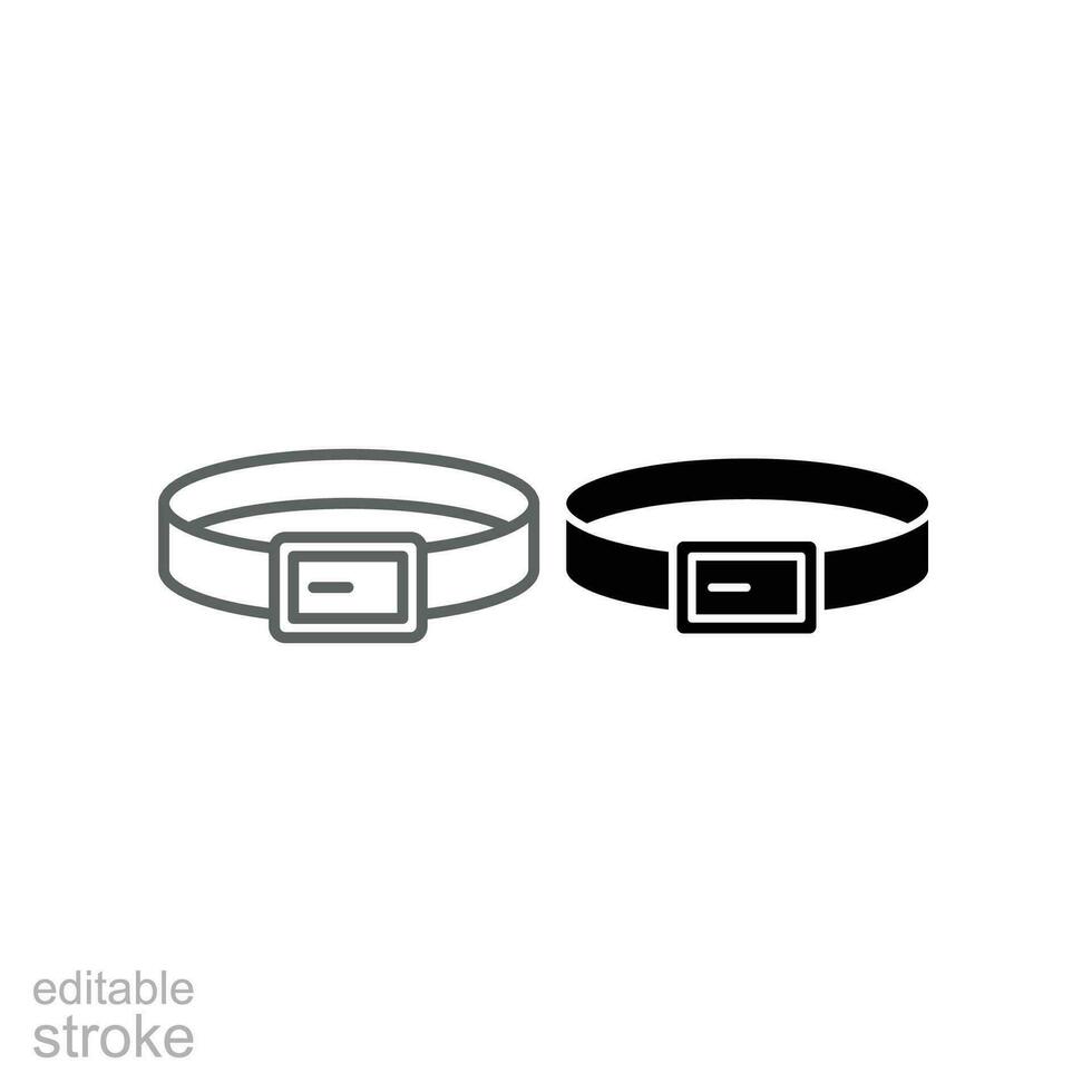 Belt line and glyph, strap, fashion. leather belt with buttoned steel buckle with different metal haberdashery. Unisex accessory. Editable stroke. vector illustration design on white background EPS 10