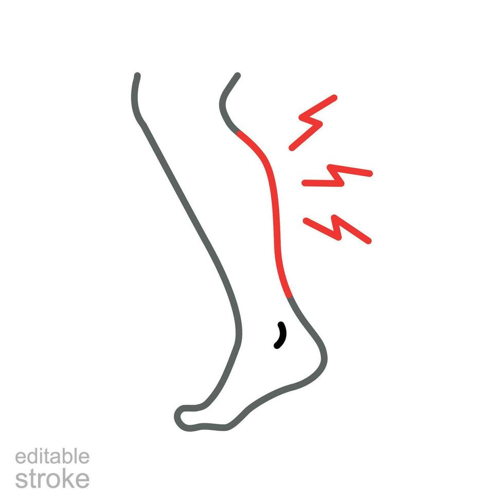 Shin hurts icon. Body pain concept, Shin pain sign. eg injured in shin area icon in outline style for mobile concept and web. editable stroke vector illustration design on white background EPS 10