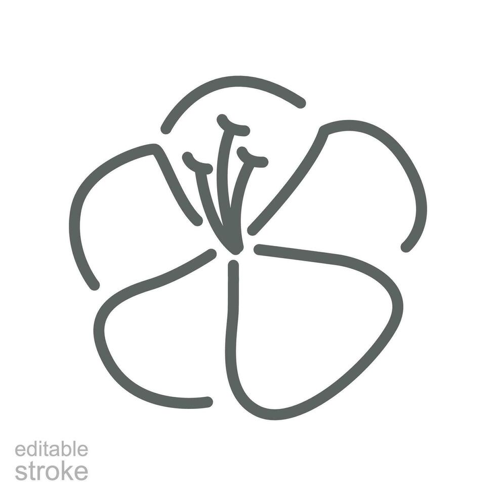 Hibiscus, bloom, blossom Tropical flower line icon. Thin line black Hawaiian floral nature concept logo for web template and app. Editable stroke vector illustration design on white background. EPS 10