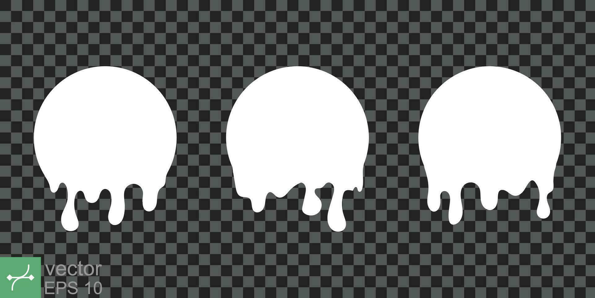 Paint drip stickers. White circle, melt cream drop, flow milk splash icon. Graffiti paint drip blob. Vector illustration isolated. EPS 10.