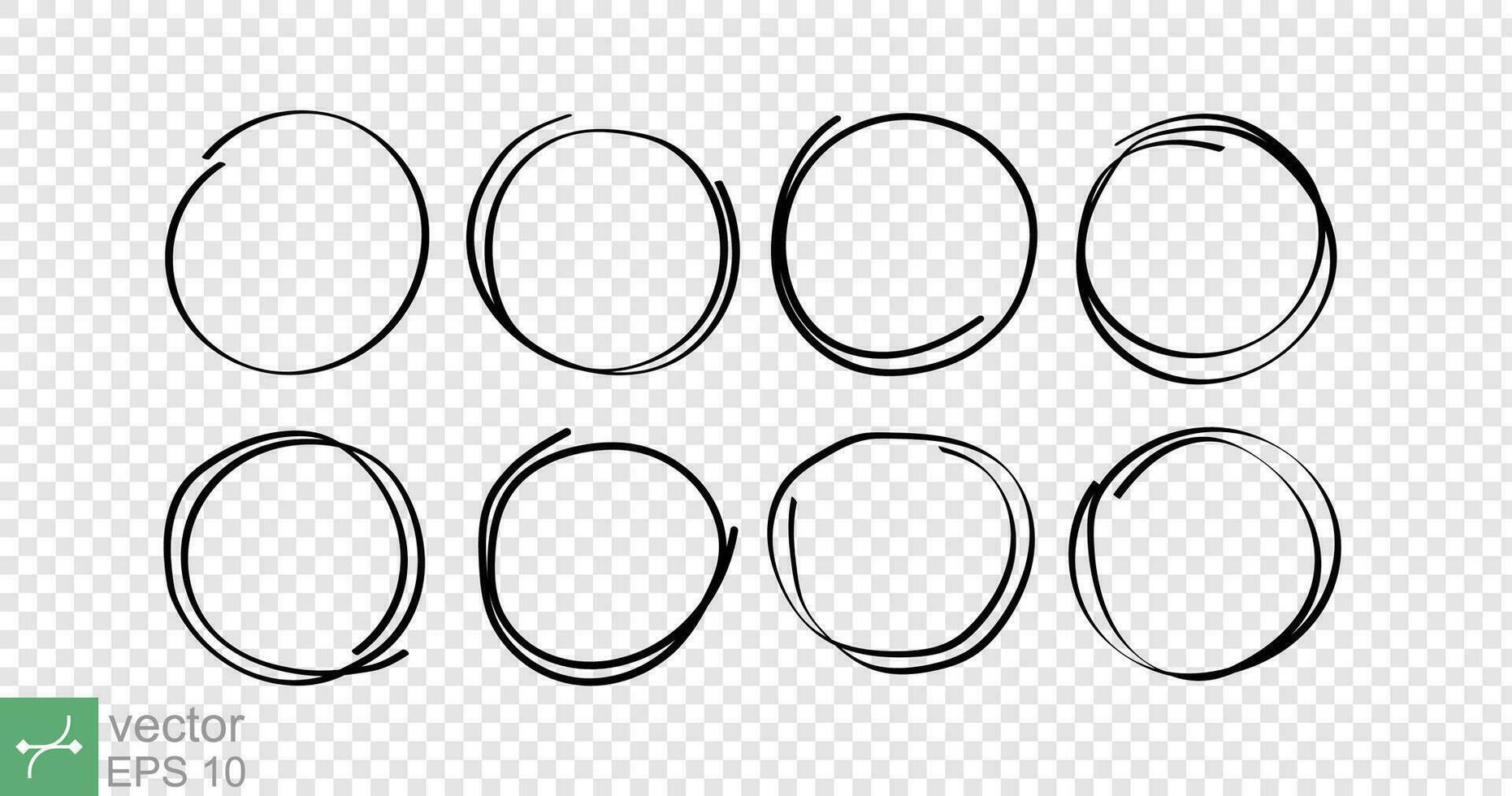 Hand drawn circles sketch frame set. Line doodle circular shape, round, scribble. Vector illustration isolated. EPS 10.