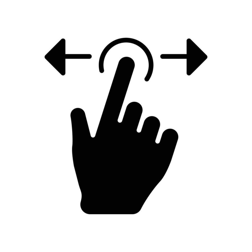 hand swipe icon. Horizontal scroll page symbol. Pointing finger hand cursor with right and left arrow. Pointer mouse sign. Glyph vector illustration. Design illustration on white background EPS 10