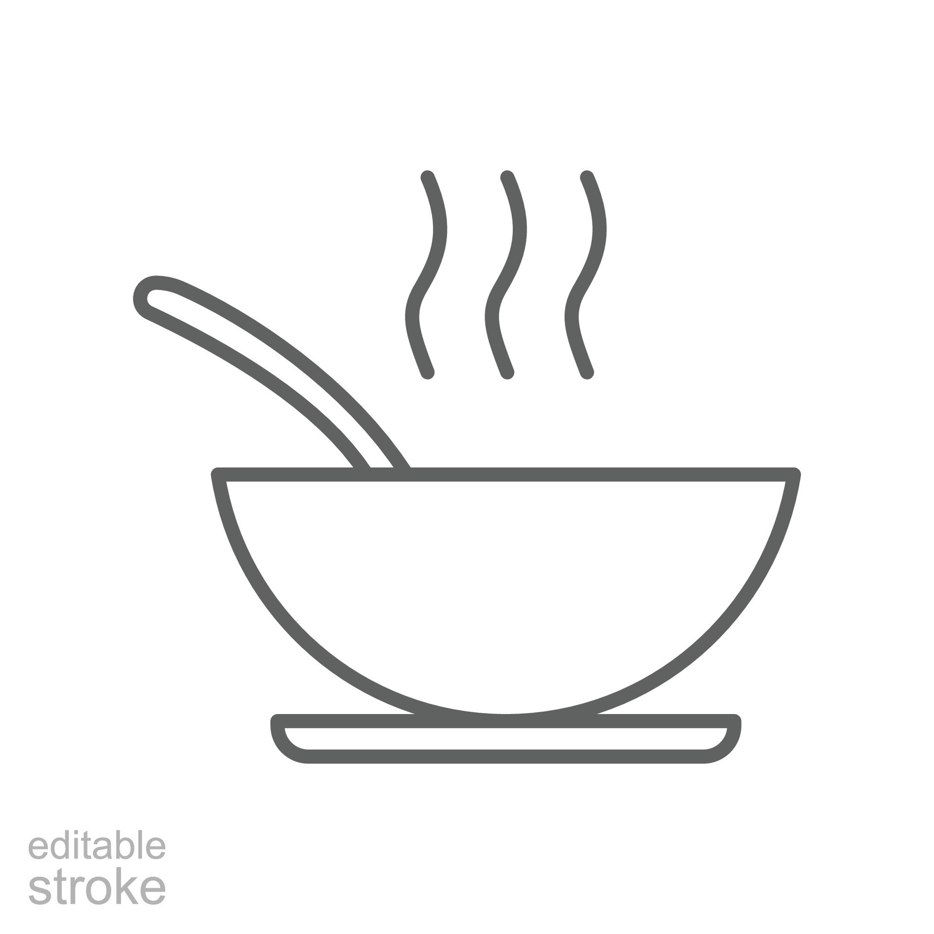 A bowl of soup icon. Steam food plate, hot meal dish with spoon inside
