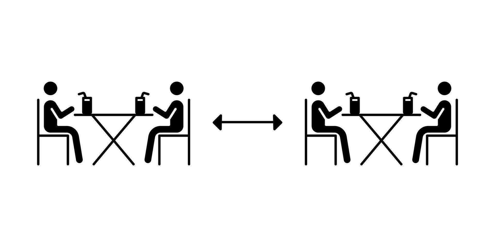 Two group people drinking coffee in cafe icon. New normal dine in concept with safe table. keep social distancing as prevention spread of Covid19. Solid, Glyph style. vector illustration Design EPS 10