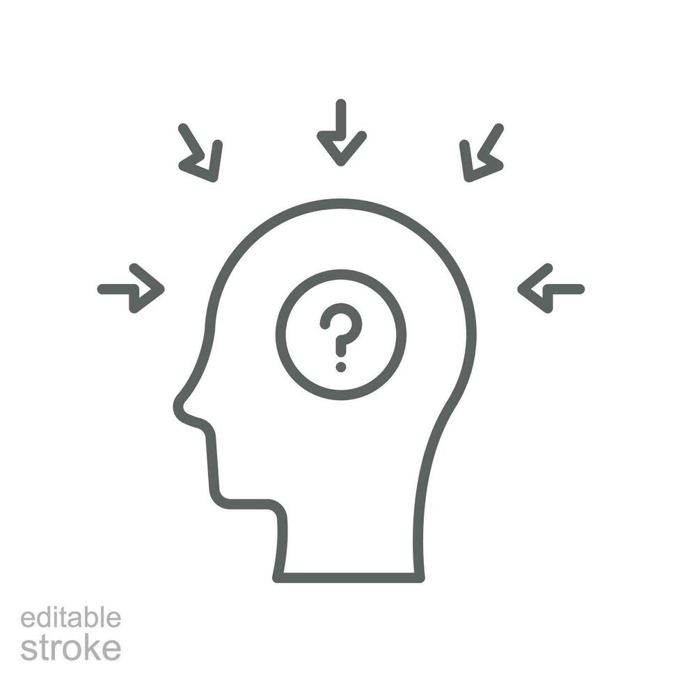 perfil con mental salud línea icono. demencia enfermedad problema. confundido, deprimido, frustración, estrés gente. cognitivo trastorno editable carrera vector ilustración en blanco antecedentes eps 10