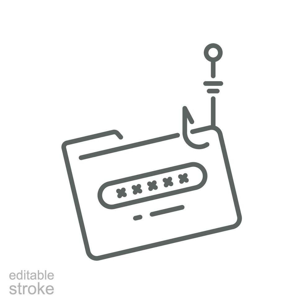 Password Phishing icon. Cyber thief. cyber phish attacks fraud. Hacker attack and web security. Network and internet security. Editable stroke. vector illustration. design on white background. EPS 10