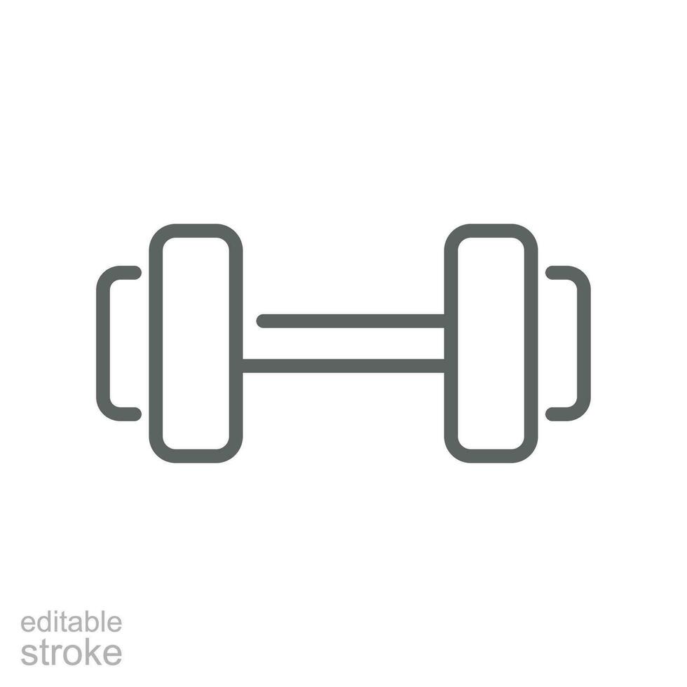 Gym sport, dumbbell icon. Short bar with a weight at each end for exercise or muscle building. Heavy barbell, weight lifting. Editable stroke vector illustration. Design on white background EPS 10