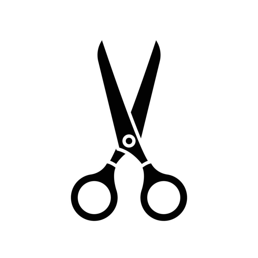 cortar con tijeras glifo icono. Sastre utilidad, Barbero equipo para Corte de pelo y pelo vestidor. recortar, separación y cortar sólido pictograma estilo. vector ilustración. diseño en blanco antecedentes. eps 10