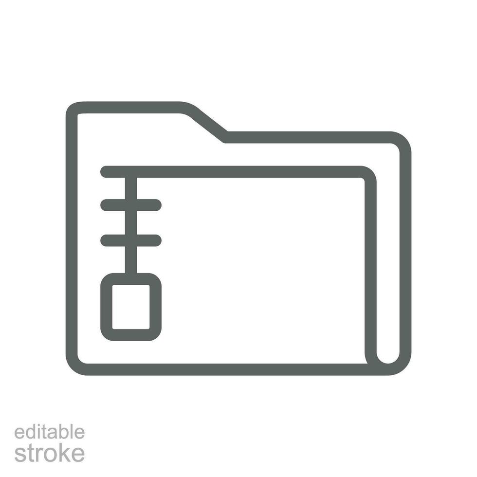 Archive Folder Icon. Zip File Extension Type. Compressed documents in archive directory line style for mobile app, and webs logo. Editable stroke Vector illustration Design on white background. EPS 10