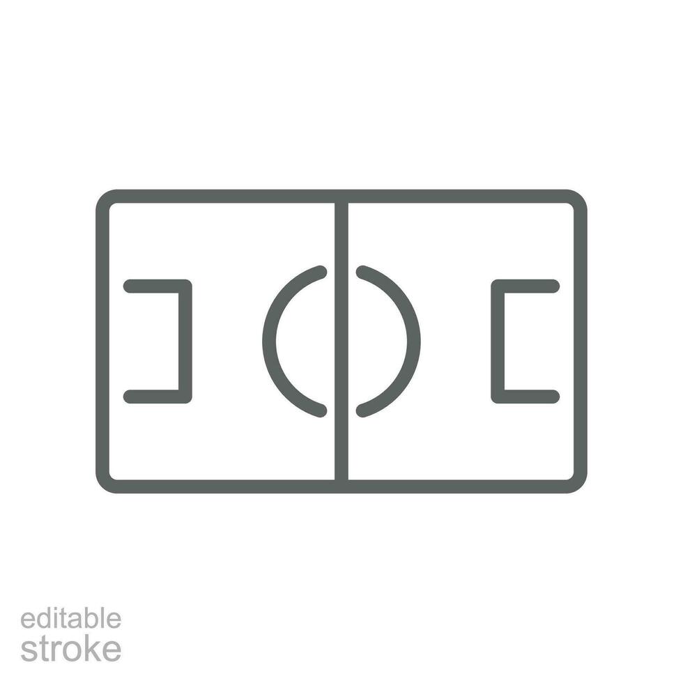 Football, sport icon. Soccer field from above, sport fields look from top. Pictogram symbol, line style for mobile web and app. Editable stroke. Vector illustration. Design on white background. EPS 10