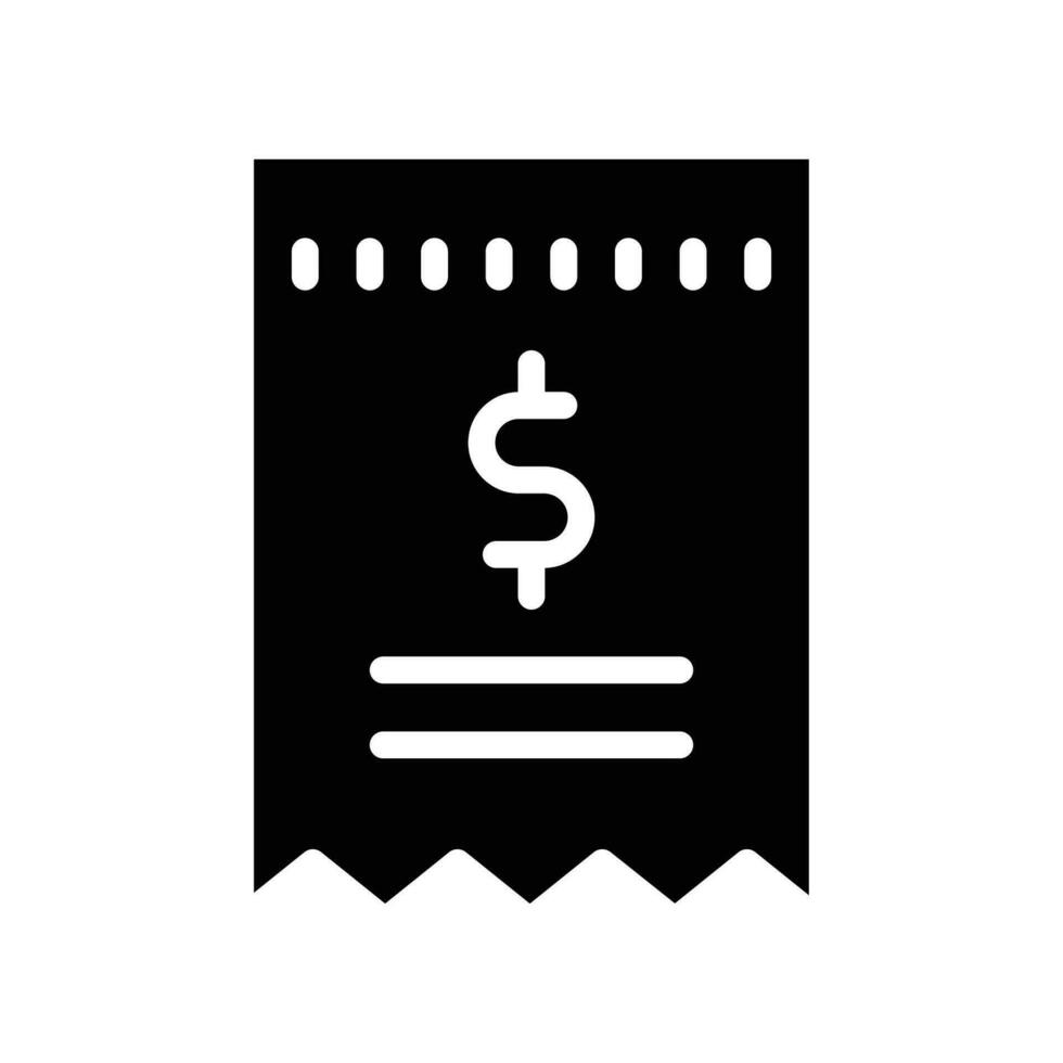 Cashier receipt icon. ATM machine receipt. paper shop cheque with Dollar symbol for slip or bill payment. Glyph or solid style pictogram. Vector illustration. Design on white background. EPS 10