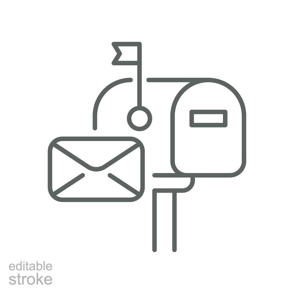 Mail box icon. Postbox letter with an envelope on the cover symbol. inbox, notification. Visualized of postage. Postal line. Editable stroke. Vector illustration. Design on white background. EPS 10
