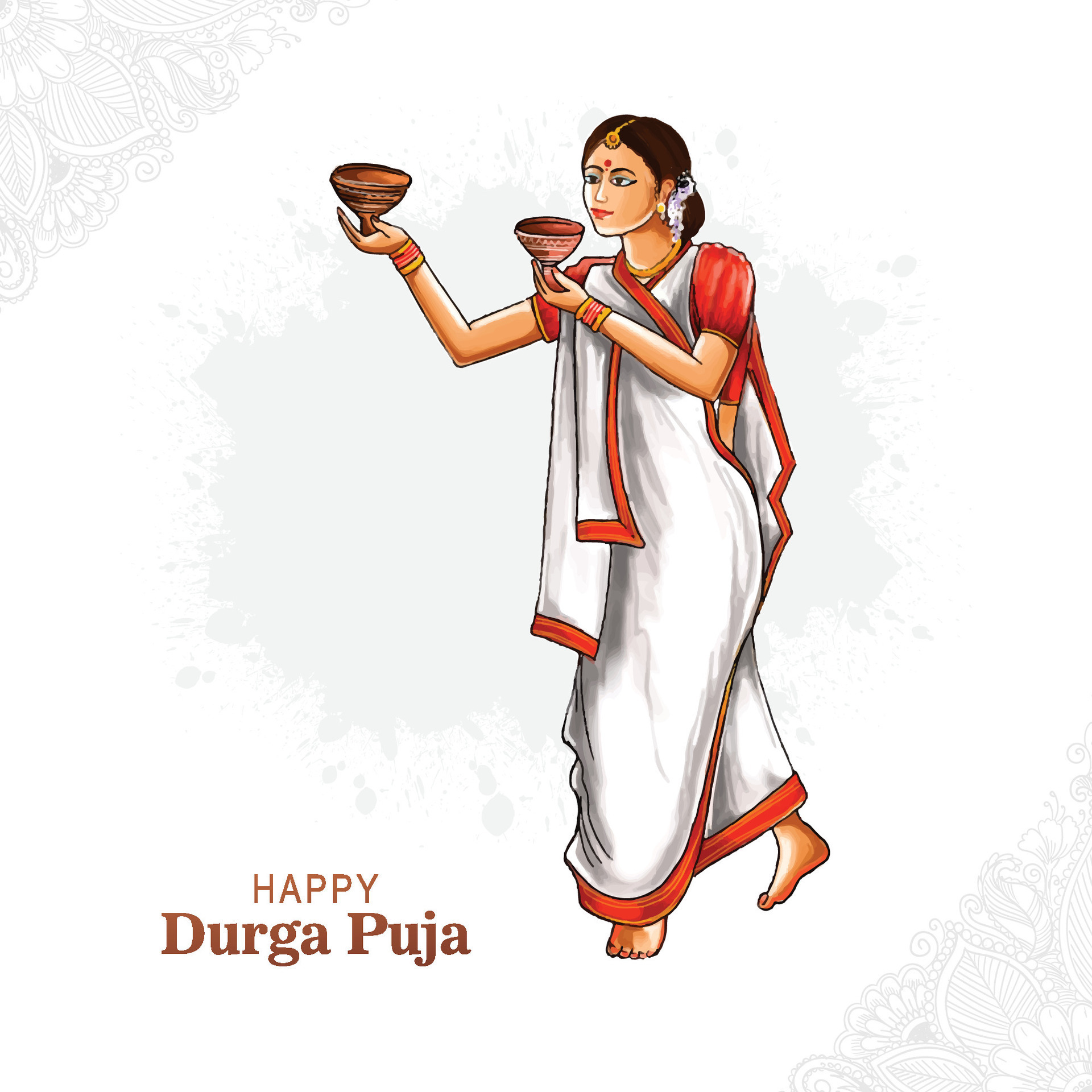 Beautiful Indian Bengali Woman Is Dancing And Holding Dhunuchi In Both beautiful-indian-bengali-woman-is-dancing-and-holding-dhunuchi-in-both