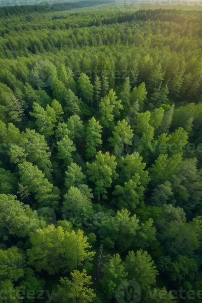aéreo parte superior ver de verano verde arboles en bosque en rural Finlandia.. ai generado foto