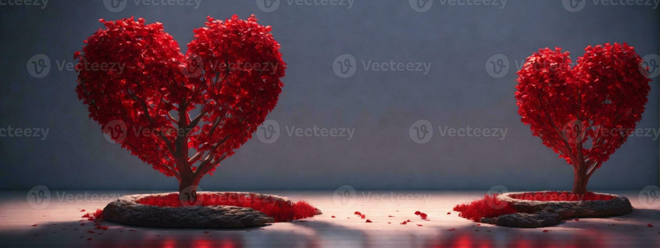 Red heart shaped tree. AI generated photo