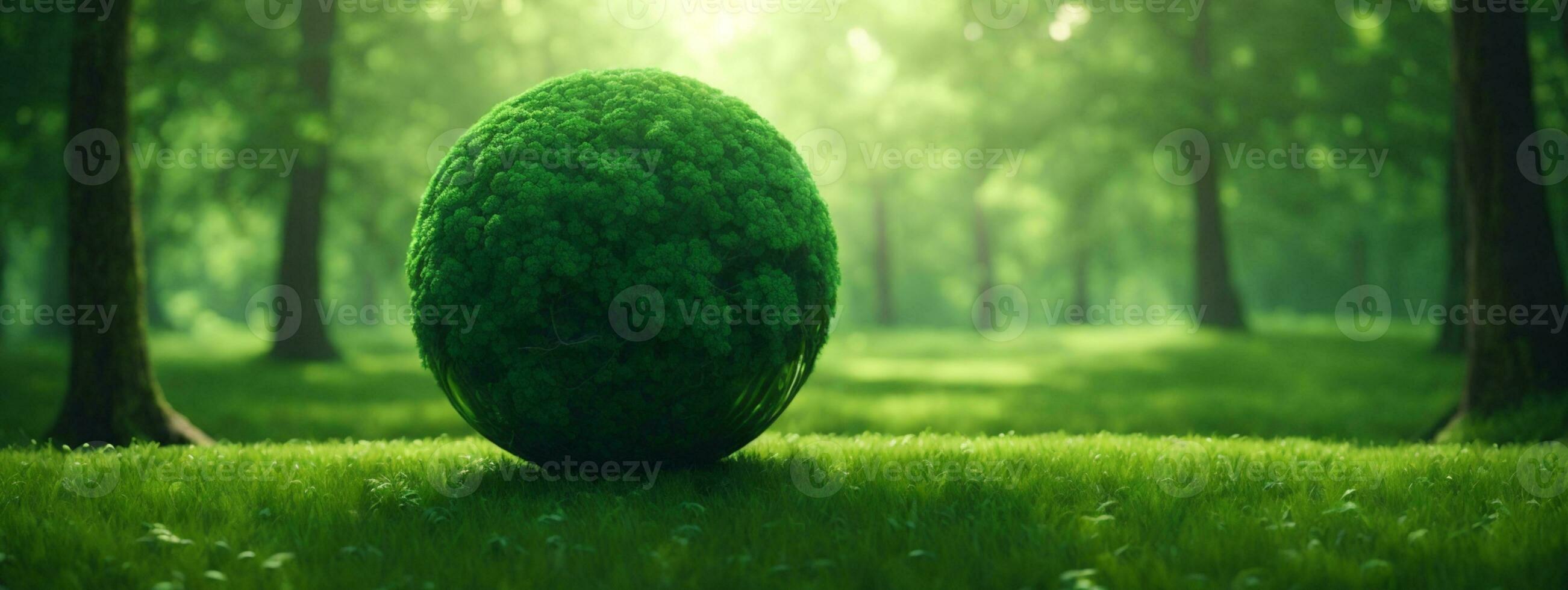 Green Globe On Moss - Environmental Concept. AI generated photo