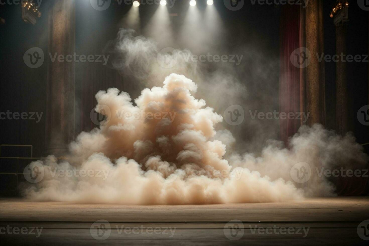 Stage white smoke spotlight background.. AI generated photo