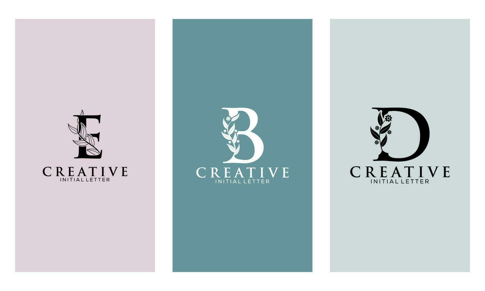 Set of Botanical Minimalistic Initial Letter E, B, D Logo Vector Template