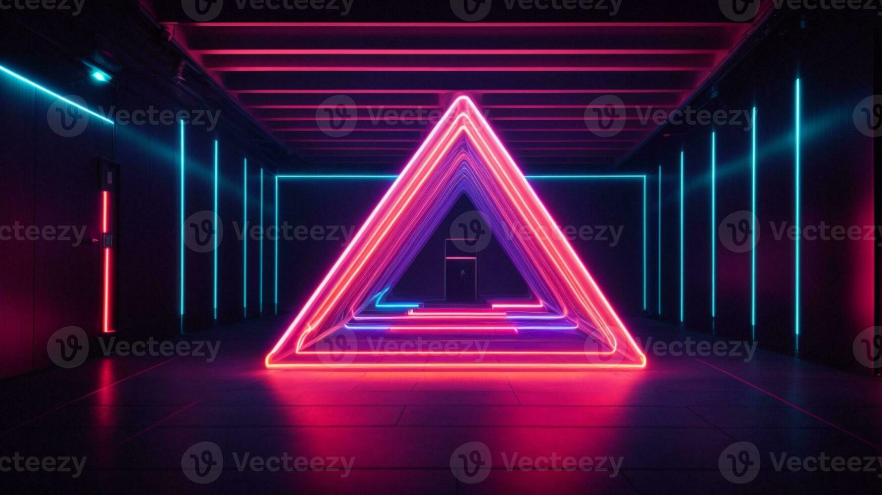 3d render. Geometric figure in neon light against a dark tunnel. Laser glow.. AI generated photo