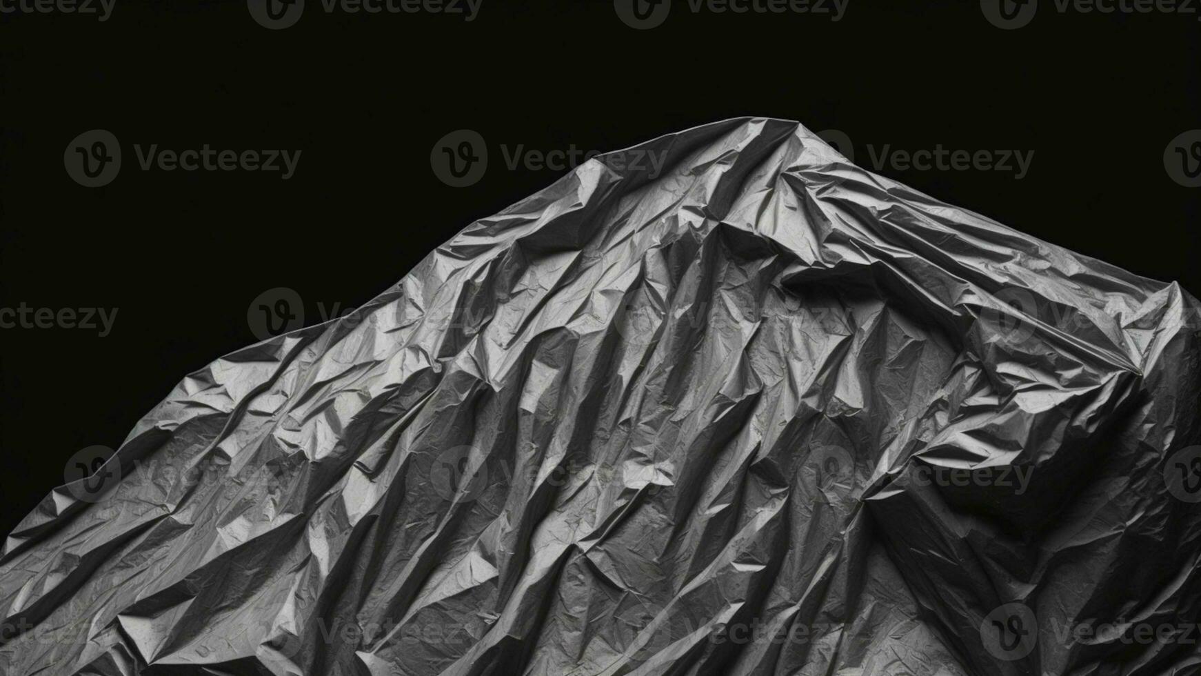 Wrinkled plastic wrap texture on a black background. AI generated photo