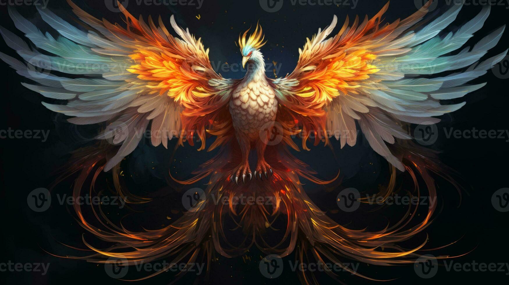 Ethereal Phoenix spreads vibrant wings. Generative AI photo