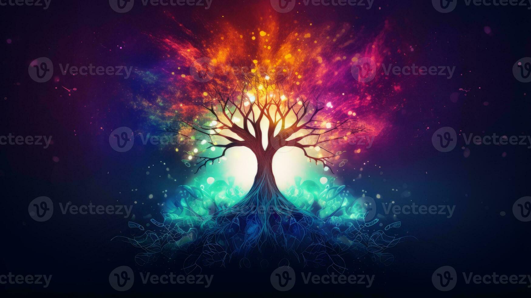 Vibrant tree illuminated by a radiant light. Generative AI photo