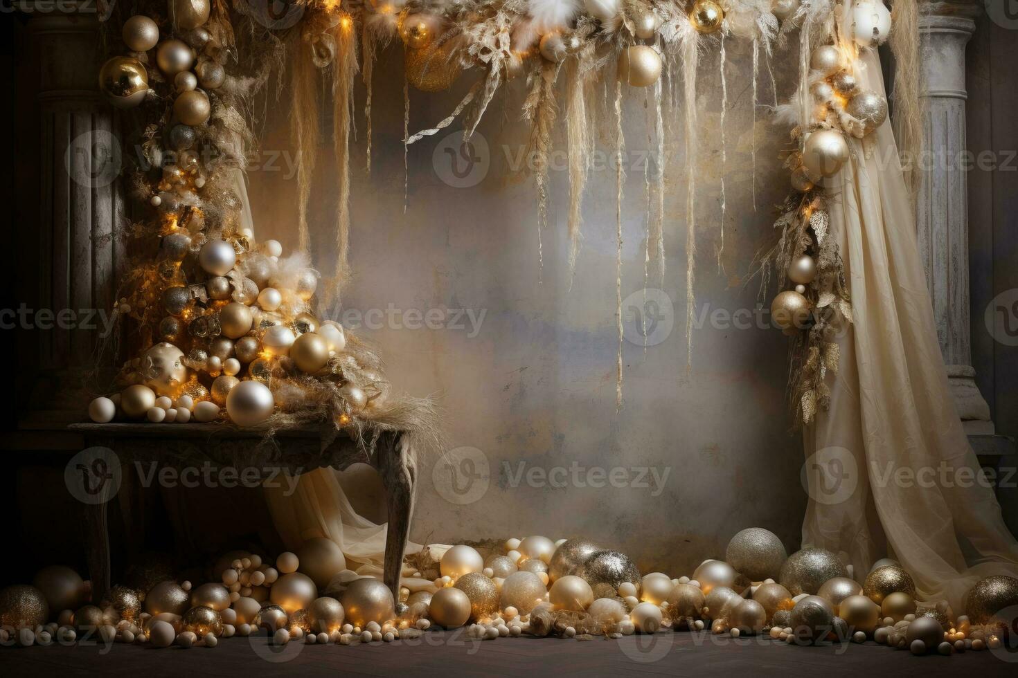 Shimmering and radiant Christmas decor against a backdrop. Generative AI photo