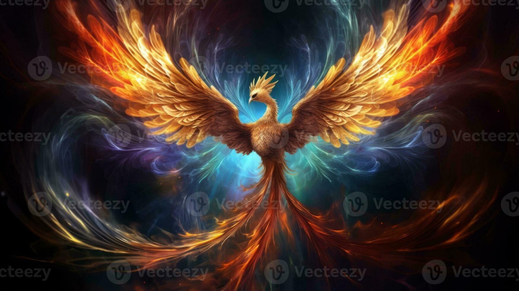 Vibrant bird painting with orange and yellow wings. Generative AI photo