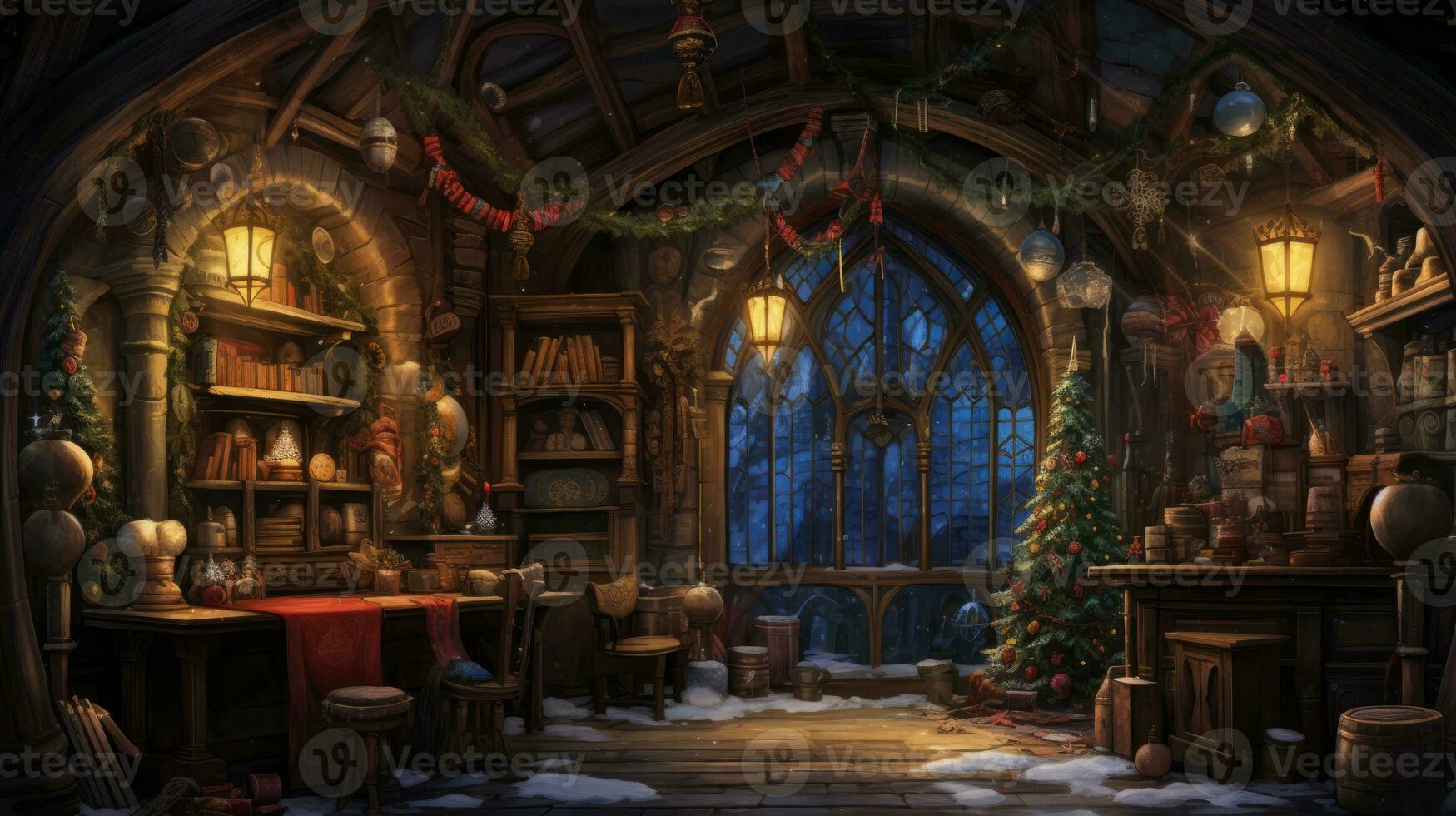 Magical Yuletide realm. Generative AI photo