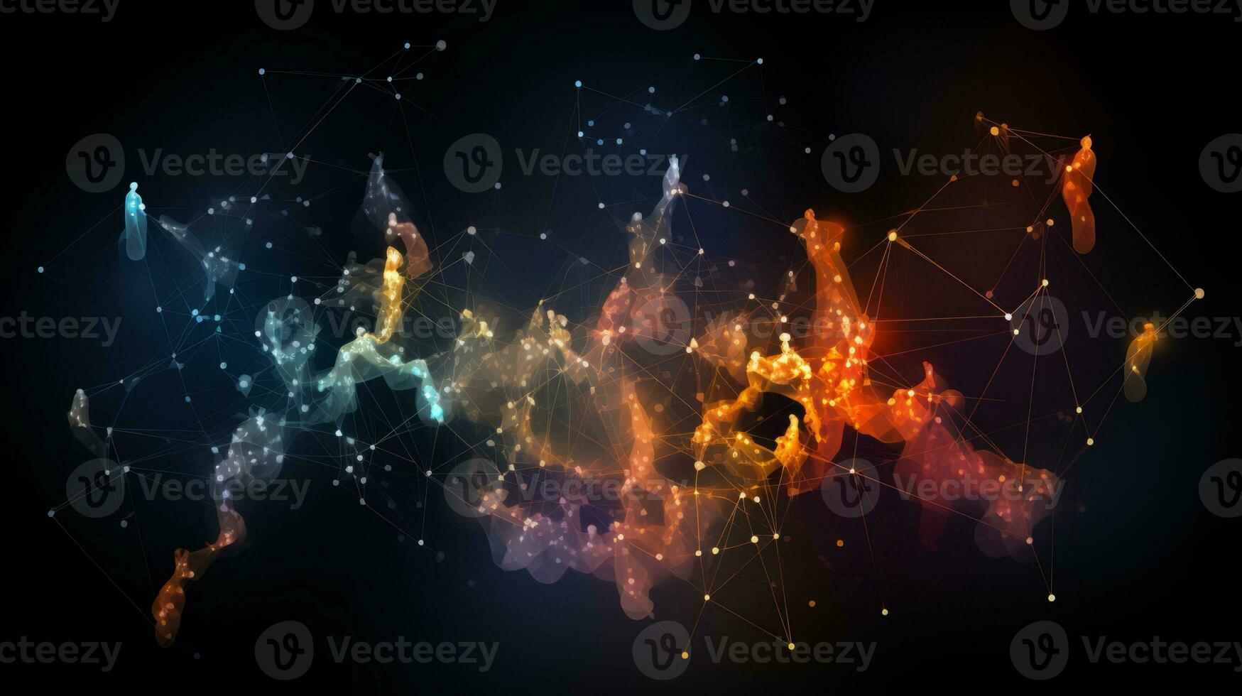 Abstract map of the world with connected lines and dots. Generative AI photo