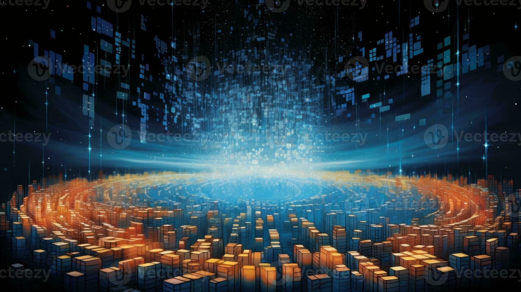 Imaginative digital Christmas interpretation igniting pixels. Generative AI photo