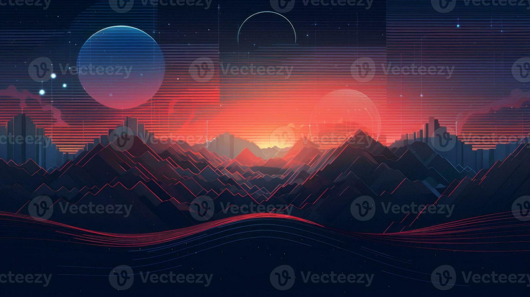 Abstract form of futuristic digital landscape. Generative AI photo