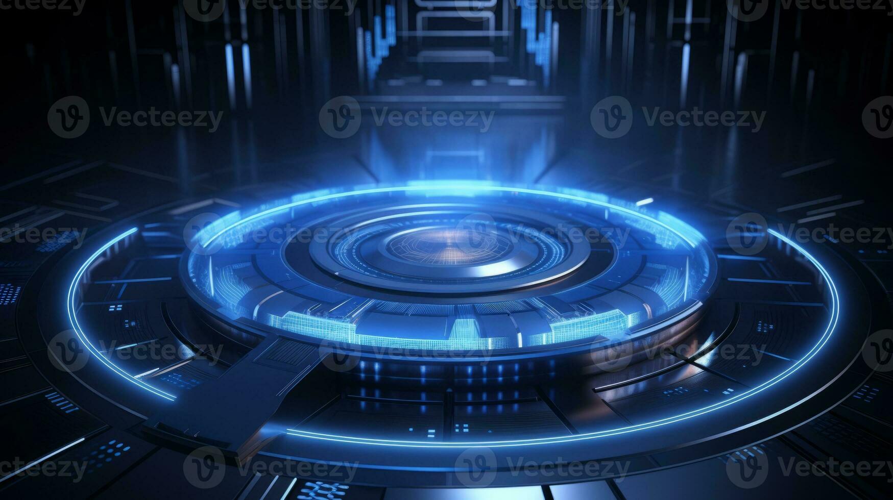 Futuristic sci fi filament with blue lights. Generative AI photo