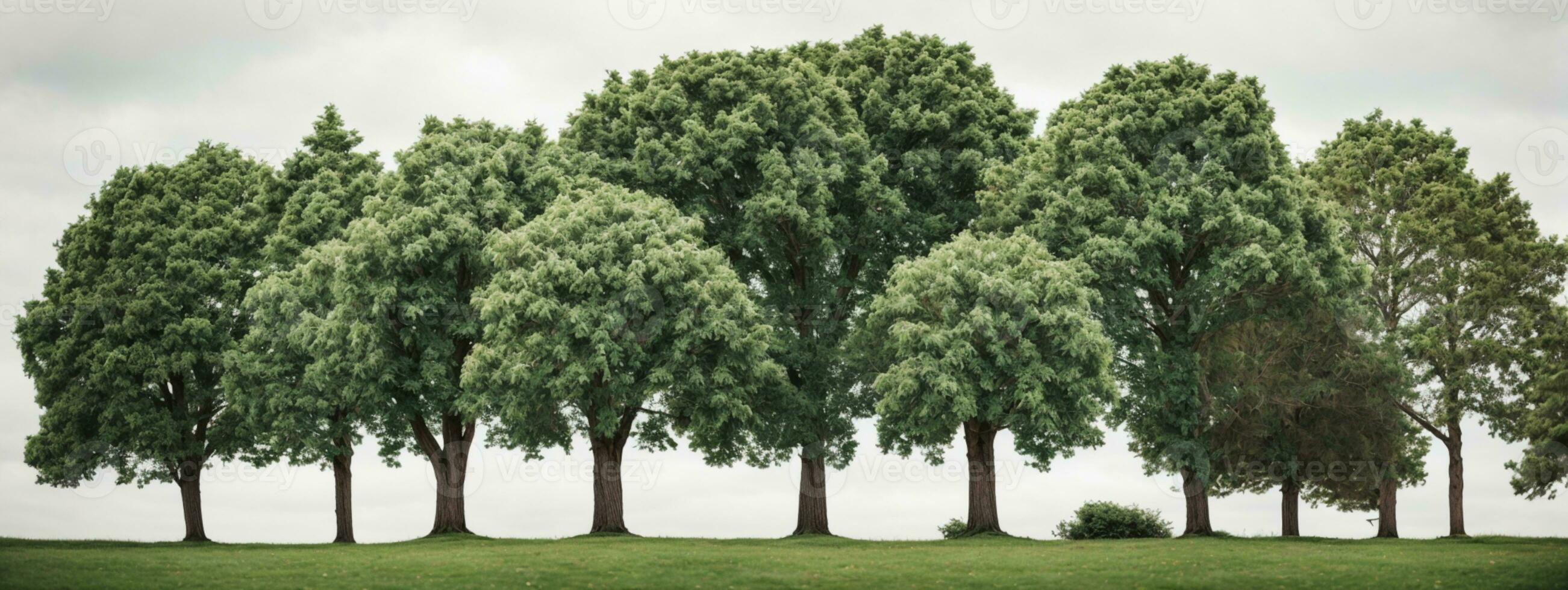 Set of green trees isolated on white background. Different kinds of tree collection. AI generated photo