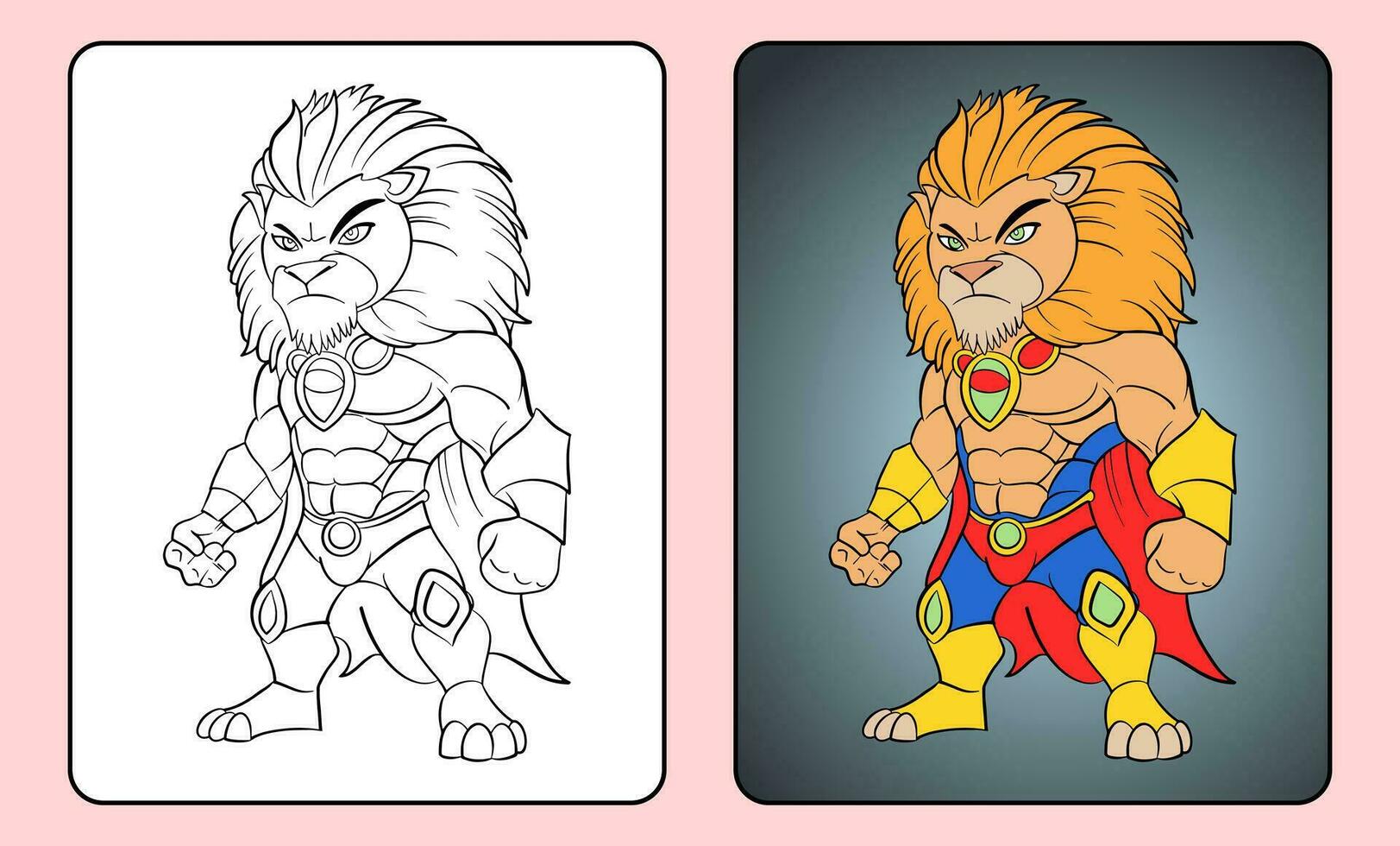 Coloring mascot with bird character lion, king of the jungle, cartoon illustration vector