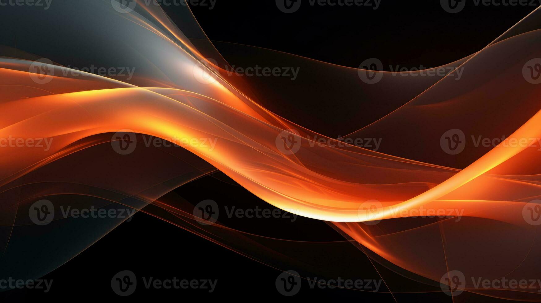 Abstract black background with vibrant orange and white lines. Generative AI photo