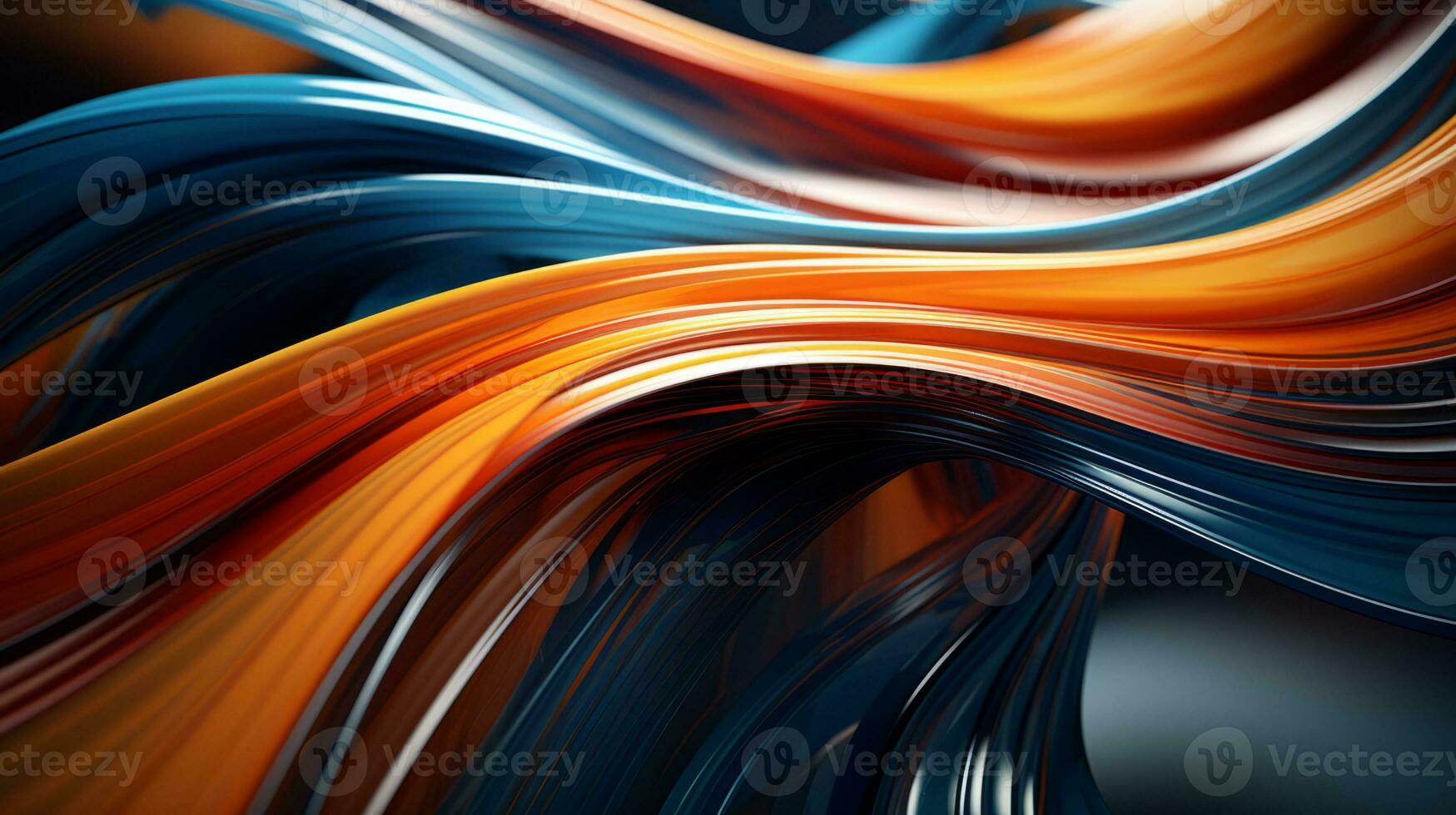 An abstract painting with vibrant orange and blue lines. Generative AI photo